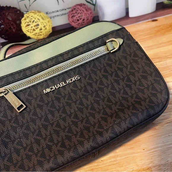 Michael Kors Jet Set Brown & Sage Green Signature Crossbody Bag - Picture 14 of 15